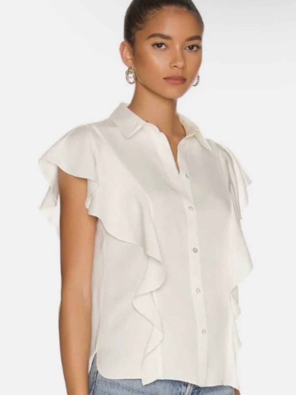 Theory Ivory Ruffle Button-Down Top XL NWT